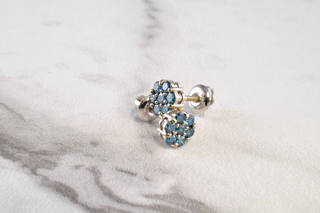 Blue Diamond Cluster Earrings