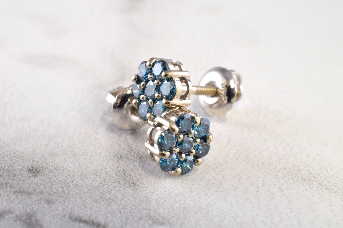 Blue Diamond Cluster Earrings