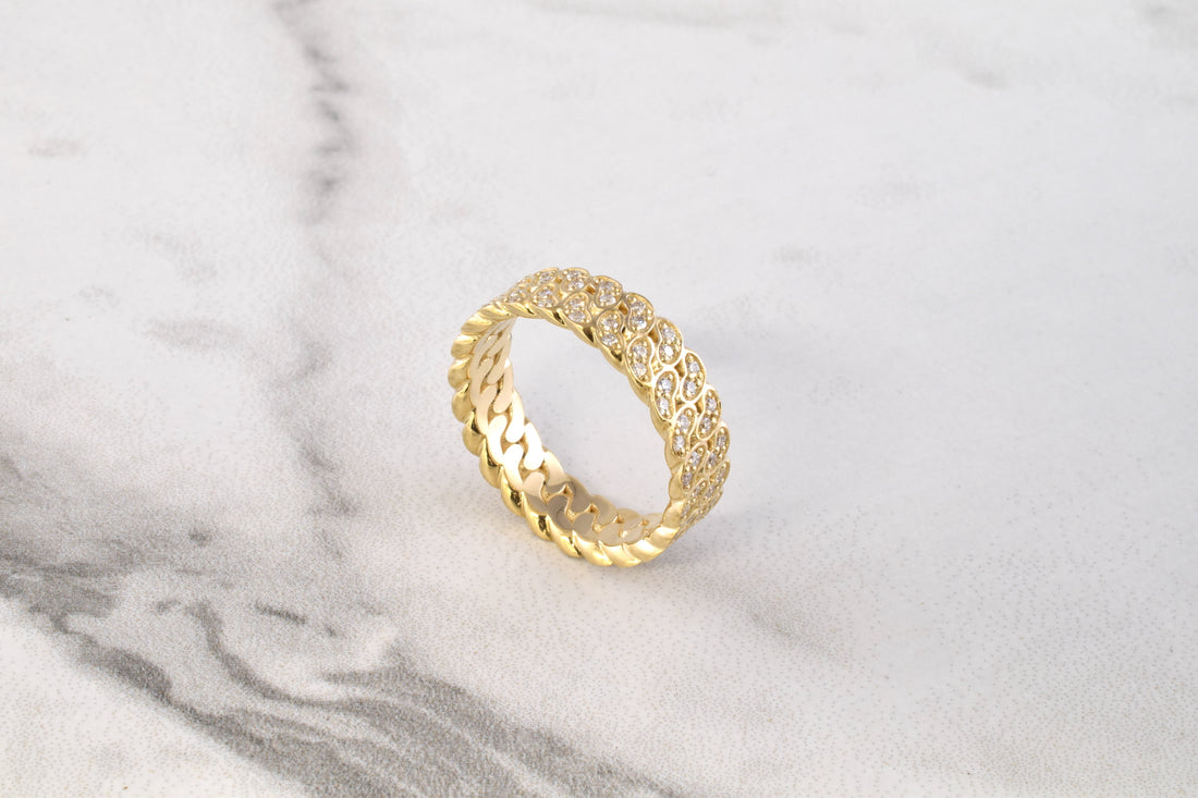 Tight Link Cuban Ring with Diamonds