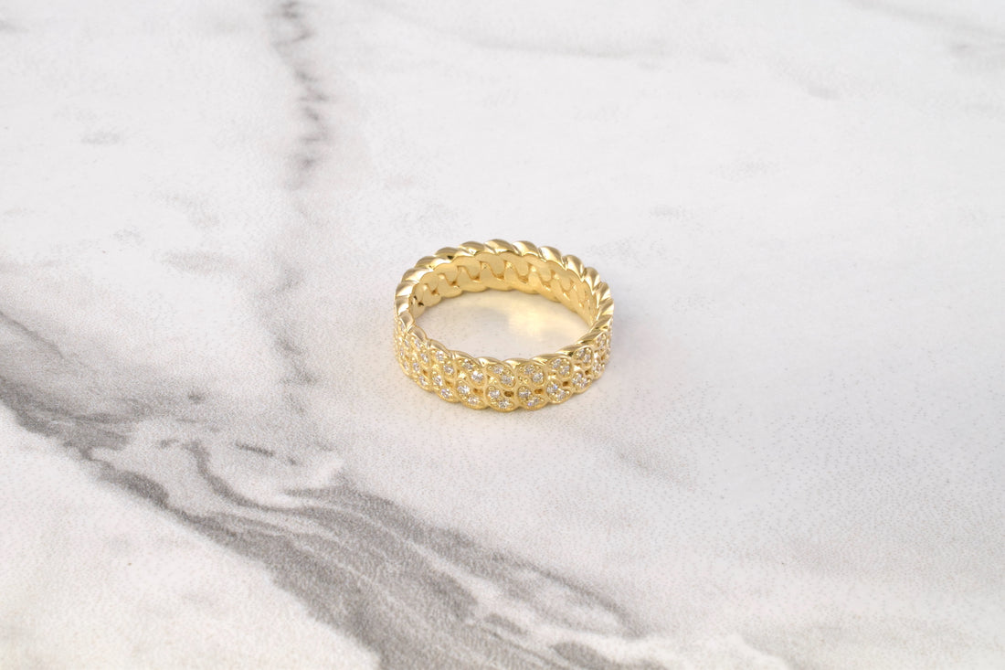 Tight Link Cuban Ring with Diamonds
