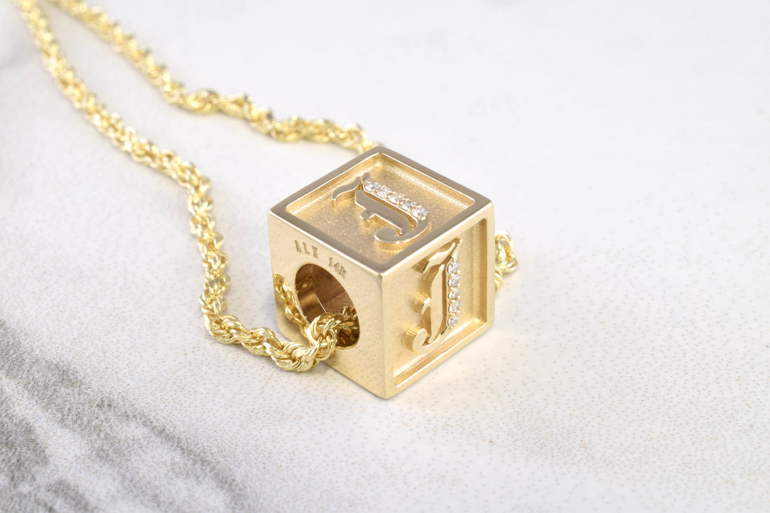Old English Semi-Solid Block W/ Natural Diamonds