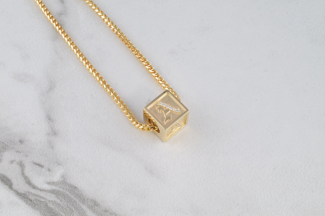 Old English Semi-Solid Block W/ Natural Diamonds